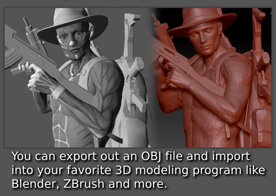 A Pose Tool 3D figure exported and sculpted in ZBrush and Blender